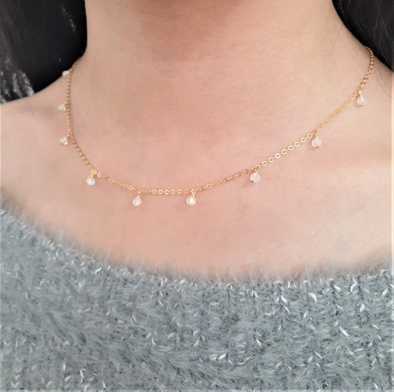 Buy Dainty Moonstone & Rose Quartz Layered Necklace, Sterling Silver 14k  Gold/rose Gold Necklace, Tiny Pendant, Opalite Necklace, Layer Necklace  Online in India - Etsy